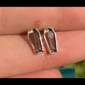 Smoky Quartz Coffin Shape Sterling Silver Earring, Inlay Stud Earrings, Oddity